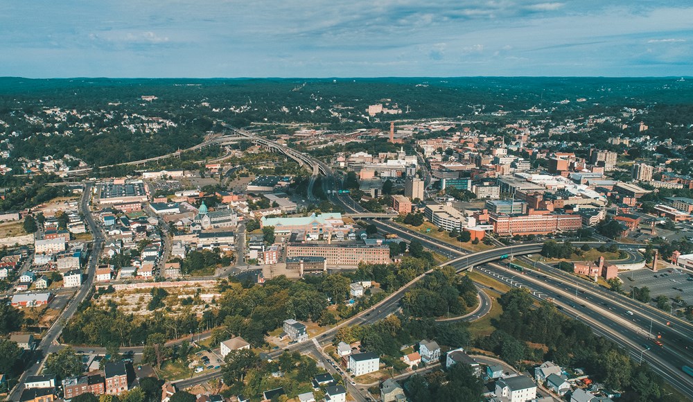 Arial shot of the Waterbury