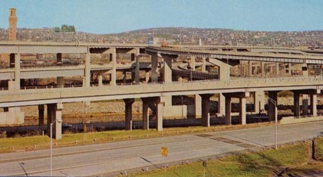 An image from 1960 of stacked bridges.